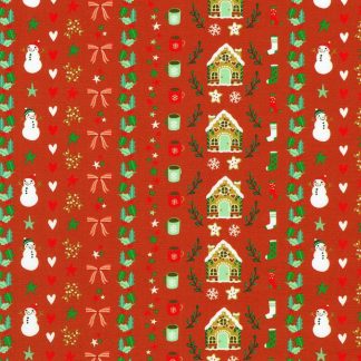 100% Cotton - Tiny Tidings (Christmas Motif Stripe) - 23909-113 - Cranberry - Studio RK - 44 in wide