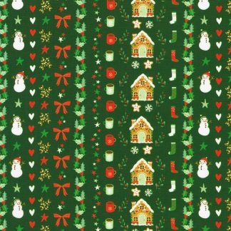 100% Cotton - Tiny Tidings (Christmas Motif Stripe) - 23909-224 - Evergreen - Studio RK - 44 in wide