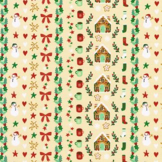 100% Cotton - Tiny Tidings (Christmas Motif Stripe) - 23909-84 - Cream - Studio RK - 44 in wide