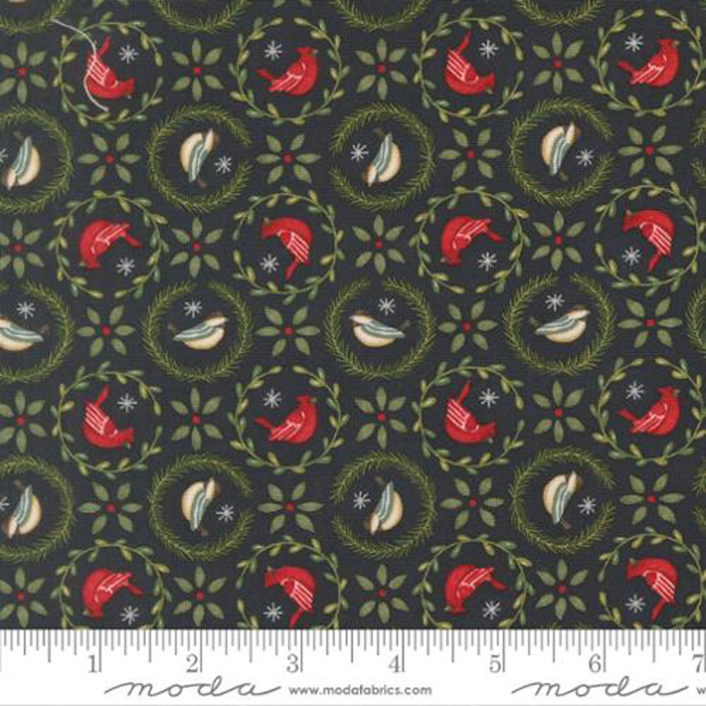 100% Cotton - When Snow Falls (Tiny Birds In Wreaths Novelty) - 56173-13 - Night Sky - Deb Strain - 44 in wide