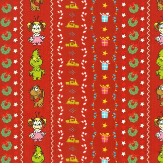 100% Cotton Fabric - Little Grinch (Christmas Motif Stripe) - 23873-3 - Red - Dr. Seuss Enterprises