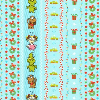 100% Cotton Fabric - Little Grinch (Christmas Motif Stripe) - 23873-4 - Blue - Dr. Seuss Enterprises