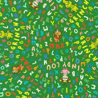 100% Cotton Fabric - Little Grinch (Tossed Alphabet) - 23874-7 - Green- Dr. Seuss Enterprises