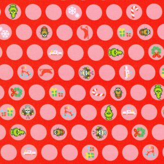 100% Cotton Fabric - Little Grinch (Circle) - 23876-3 - Red - Dr. Seuss Enterprises