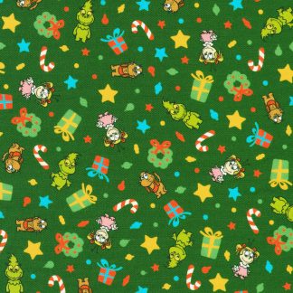 100% Cotton Fabric - Little Grinch (Tossed Christmas Motifs) - 23877-7 - Green - Dr. Seuss Enterprises