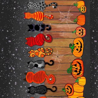 100% Cotton Digital - Feline Spooky (Cats on Fence) - CD4235 - Spooky - Nick Gustafson - 44 in wide