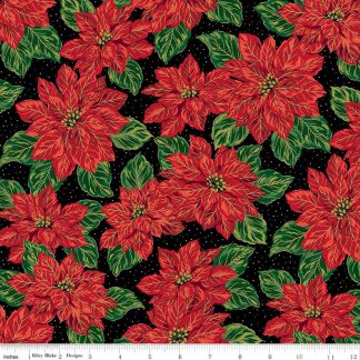 100% Cotton - Poinsettias at Christmas (Main) - C17630 - Black Foil - Jennifer Bosworth - 44 In wide