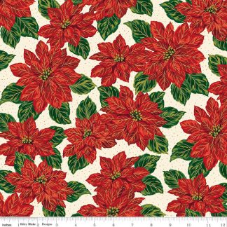 100% Cotton - Poinsettias at Christmas (Main) - C17630 - Cream Foil - Jennifer Bosworth - 44 In wide