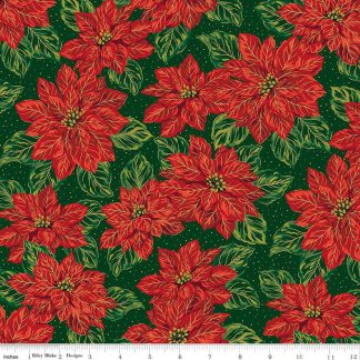 100% Cotton - Poinsettias at Christmas (Main) - C17630 - Green Foil - Jennifer Bosworth - 44 In wide