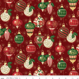 100% Cotton - Poinsettias at Christmas (Ornaments) - C17631 - Red Foil - Jennifer Bosworth - 44 In wide