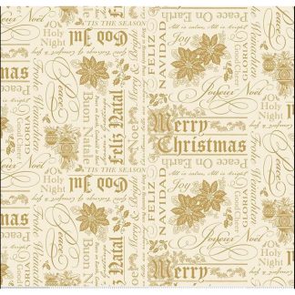 100% Cotton - Poinsettias at Christmas (Text) - C17632 - Cream Foil - Jennifer Bosworth - 44 In wide
