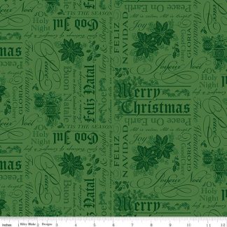 100% Cotton - Poinsettias at Christmas (Text) - C17632 - Green - Jennifer Bosworth - 44 In wide