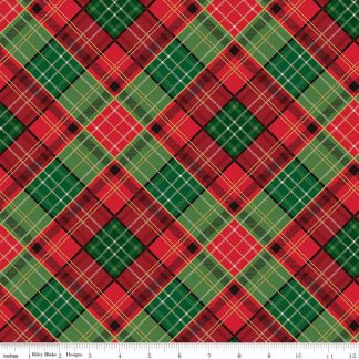 100% Cotton - Poinsettias at Christmas (Plaid) - C17633 - Multi Foil - Jennifer Bosworth - 44 In wide