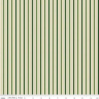 100% Cotton - Poinsettias at Christmas (Stripe) - C17634 - Green Foil - Jennifer Bosworth - 44 In wide