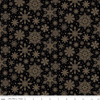 100% Cotton - Poinsettias at Christmas (Snowflakes) - C17635 - Black Foil - Jennifer Bosworth - 44 In wide