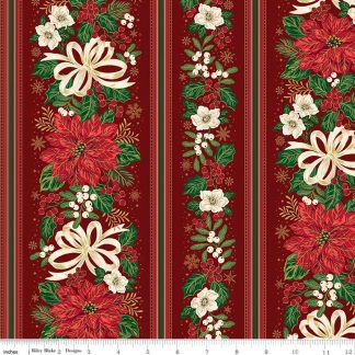 100% Cotton - Poinsettias at Christmas (Border Stripe) - C17637 - Red Foil - Jennifer Bosworth - 44 In wide