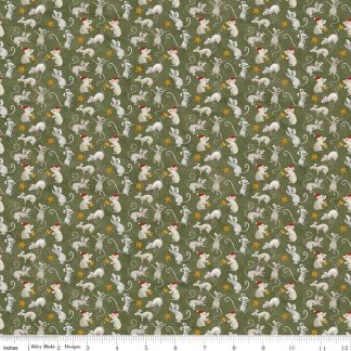 100% Cotton - Northern Christmas (Mice) - C17833 - Green - Teresa Kogut - 43 in wide