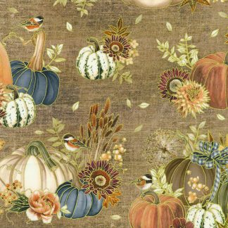 100% Cotton - Hello Fall (Pumpkins, Birds, Florals) - 23915-166 - Hazelnut - Lynnea Washburn - 44 in wide