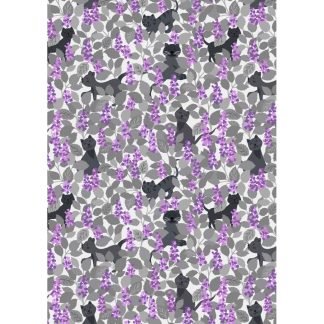 100% Cotton - The Purrfect Book Club - A963A - Catnip Grey and Purples - by Lewis and Irene