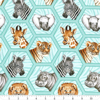 Baby Safari - Hexie Animals - 24674-63 - Turquoise - Deborah Edwards