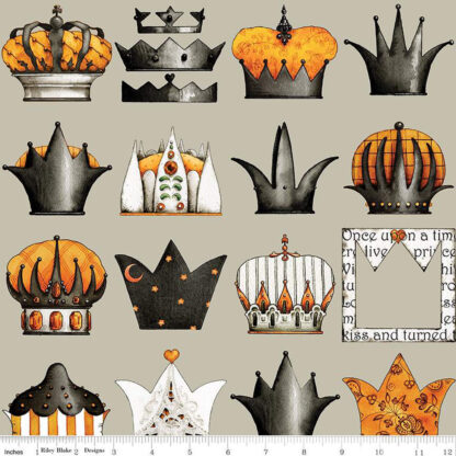 Fabric - Queen of We'en - Crowns - PD13165 - Gray - Halloween - J. Wecker Frisch