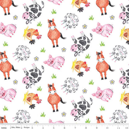 Coloring On The Farm - Animals - C12231WHT - White - Riley Blake