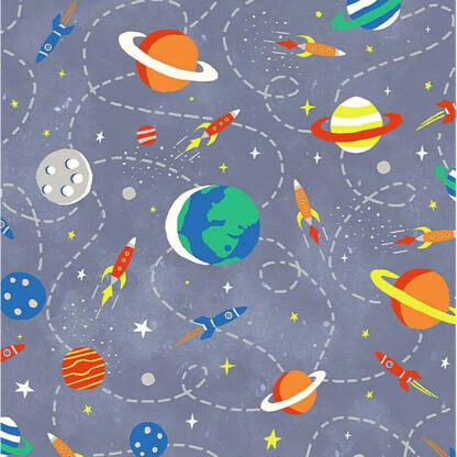 Blast Off! - Tossed Planets - CD1154-GRY - Grey - Timeless Treasures