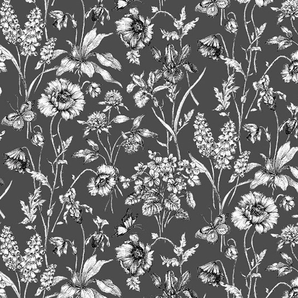 Graphite - TTCD1812-SLA - Buttercup Floral Sketch - Slate - Timeless  Treasures